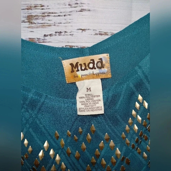 Mudd Double Layer Embellished Loose Flowy Studded Turquoise Tank size Medium - Picture 2 of 4